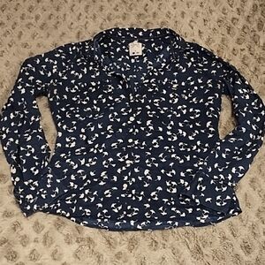 Chic Navy Floral Women's Blouse 100% Cotton